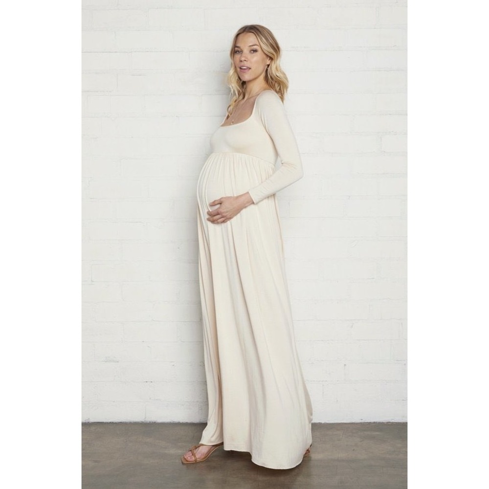Rachel Pally Maternity Maxi Dress M Beige Long Sleeve Baby Shower Boho